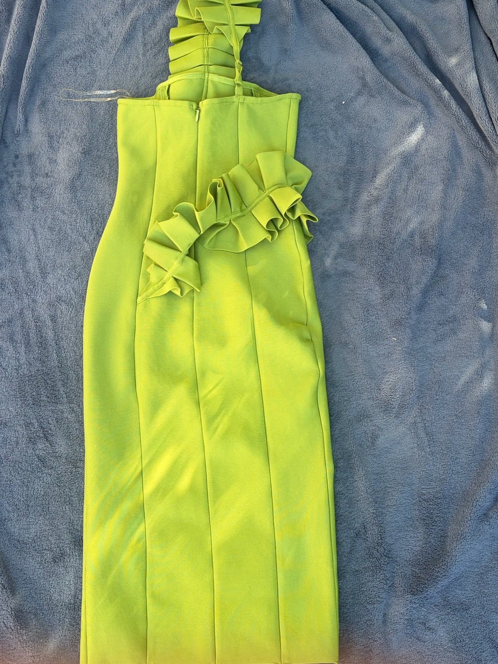 One-Shoulder Ruffle Midi Dress in Lime Green - Picture 2 of 5